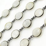 Load image into Gallery viewer, White Moonstone Round Shape Bezel Oxidized Wire Chain. WMS5