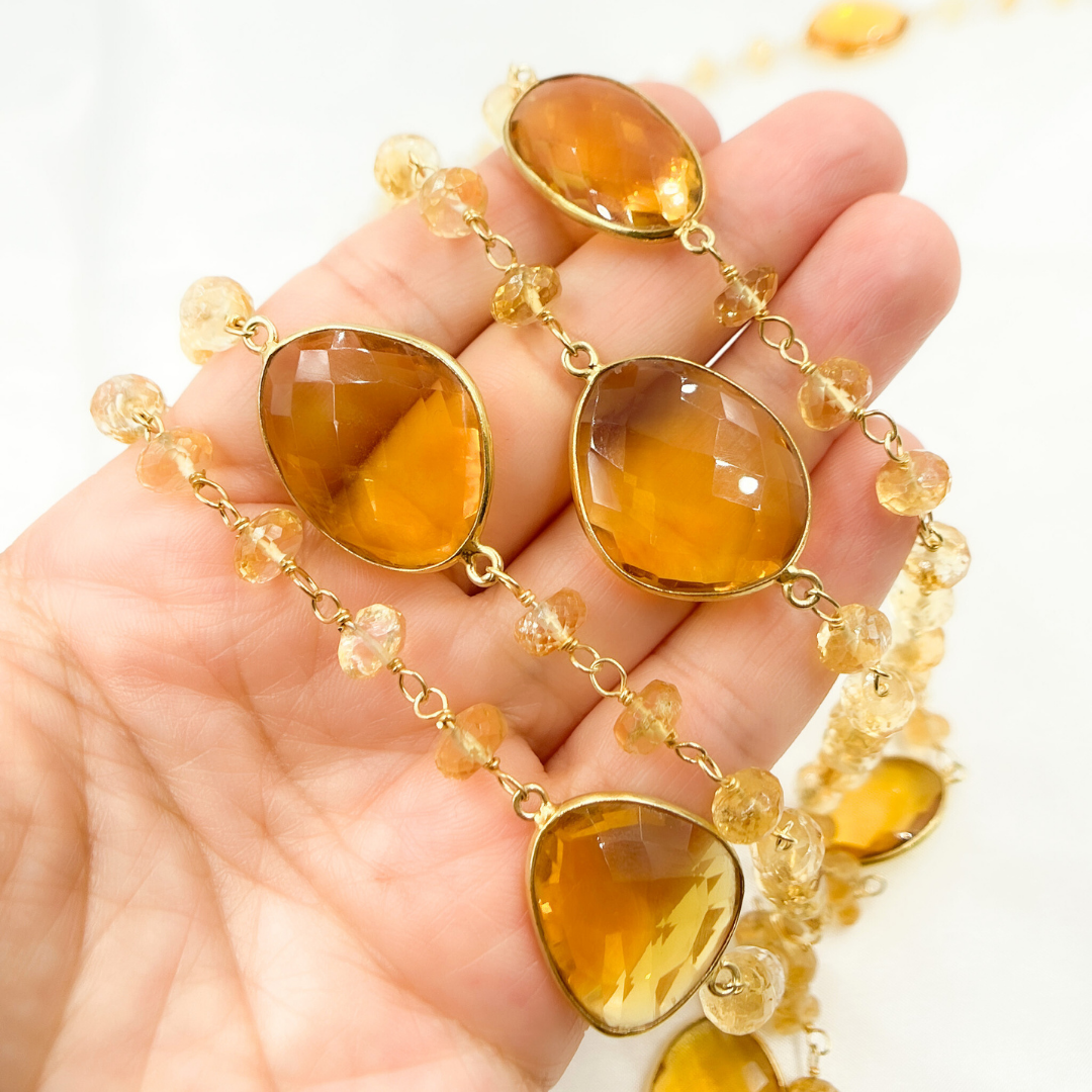 Citrine Gold Plated Bezel Wire Chain. CTR4