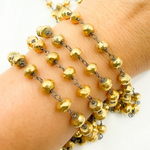 Load image into Gallery viewer, Golden Pyrite Faceted Rondel Oxidized Wire Chain. PYR42