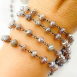 Load image into Gallery viewer, Coated Rondel Moonstone Oxidized Wire Chain. CMS72