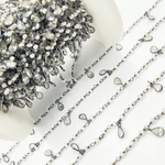 Load image into Gallery viewer, Pearl & CZ Dangle Oxidized Wire Chain. PRL10