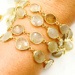 Load image into Gallery viewer, Golden Rutile Organic Shape Bezel Gold Plated Wire Chain.