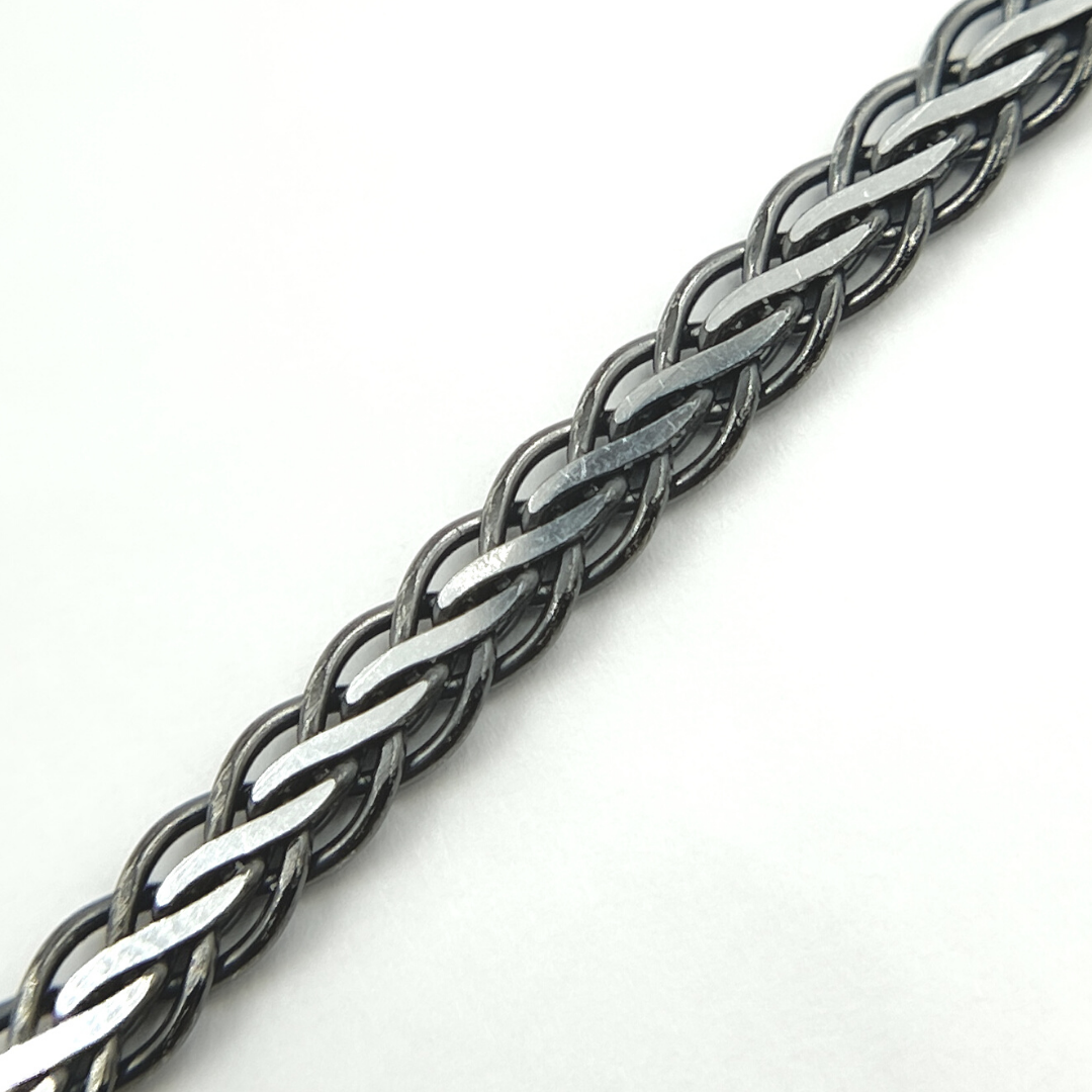 925 Sterling Silver & Black Rhodium Flat Wheat Necklace. 0502213SBNecklace