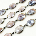 Load image into Gallery viewer, Coated Chocolate Moonstone Organic Shape Bezel Oxidized Wire Chain. CMS9