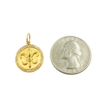 Load image into Gallery viewer, GDP136. 14K Solid Gold with Diamonds Circle Shape Charm with Fleur De Lis of in the Center
