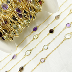 Load image into Gallery viewer, Multi Gemstone Organic Shape Gold Plated Connected Wire Chain. MGS13