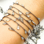 Load image into Gallery viewer, Labradorite Drop & CZ Pear Shape Dangle Oxidized Wire Chain. LAB54