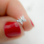 Load image into Gallery viewer, ER412615W. 14k Solid Gold White Diamond Butterfly Stud Earrings