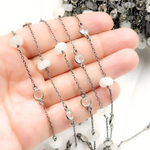 Load image into Gallery viewer, Moonstone Rondel Shape & White Topaz Oxidized Connected Wire Chain. MS32