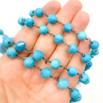 Load image into Gallery viewer, Turquoise Round Shape Oxidized Wire Chain. TRQ36