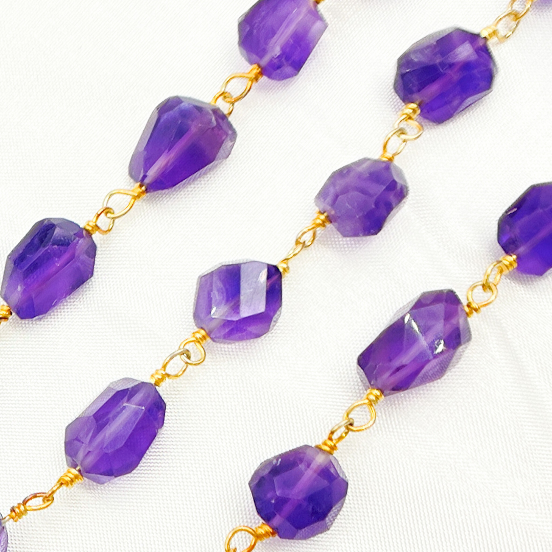 Amethyst Organic Shape Gold Plated Wire Chain.  AME29