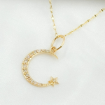 Load image into Gallery viewer, 14K Solid Gold Moon and Star Charm with Diamonds. GDP535