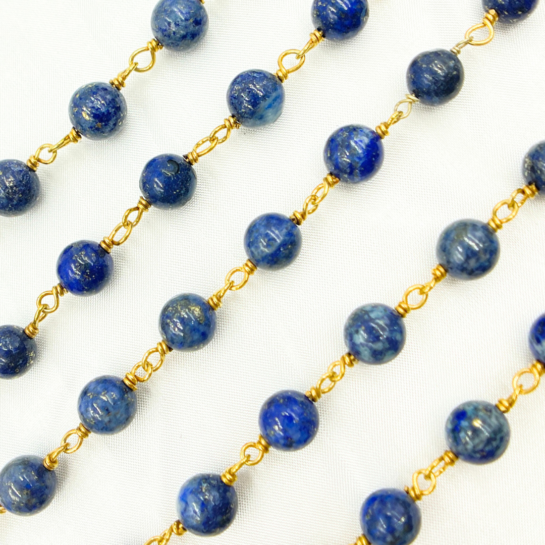 Lapis Lazuli Round Gold Plated Wire Chain. LAP9