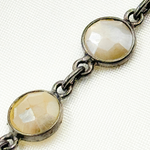 Load image into Gallery viewer, Coated White Moonstone Round Shape Bezel Oxidized Wire Chain. CMS101