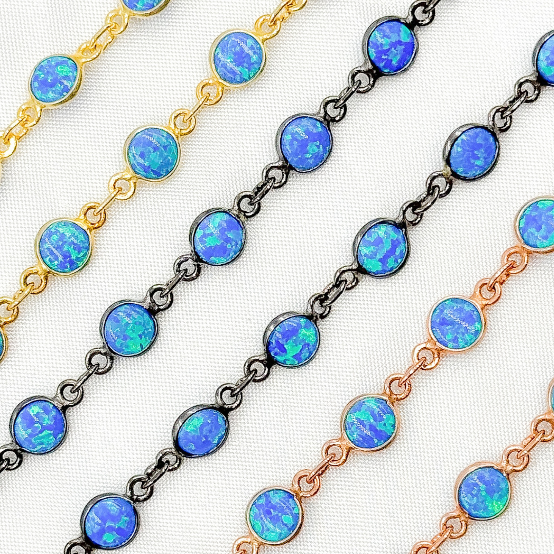 Created Blue Opal Round Shape Connected Chain. CBO9