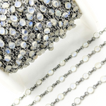Load image into Gallery viewer, White Moonstone Round Shape Bezel Oxidized Wire Chain. WMS37