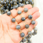 Load image into Gallery viewer, Coated Labradorite Round Shape Gold Plated Wire Chain. CLB41