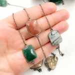 Load image into Gallery viewer, Multi Agate Rectangular Shape Bezel Oxidized Wire Chain. MAG1
