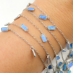 Load image into Gallery viewer, Created Blue Opal Rectangular Shape Dangle Chain. CBO6