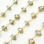 Load image into Gallery viewer, Pyrite Rondel Faceted Gold Plated Wire Chain. PYR54