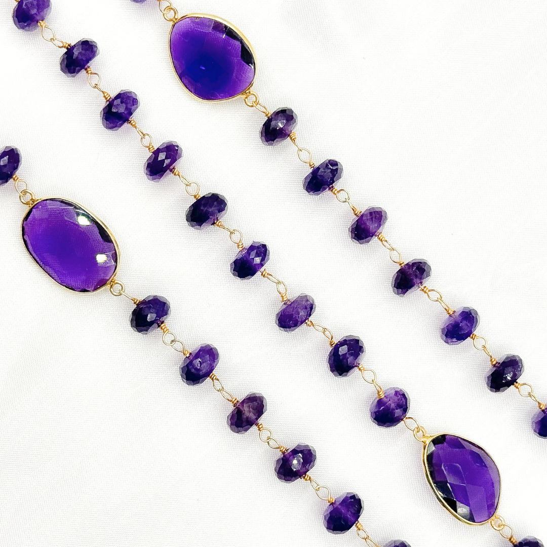 Amethyst Gold Plated 925 Sterling Silver Bezel Wire Chain. AME31