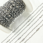 Load image into Gallery viewer, Labradorite & Round CZ Wire Wrap Chain made with Black Rhodium 925 Sterling Silver. LAB60