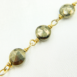 Load image into Gallery viewer, Pyrite Small Coin Shape Gold Plated Wire Chain. PYR49