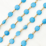 Load image into Gallery viewer, Turquoise Coin Shape Gold Plated Wire Chain. TRQ48