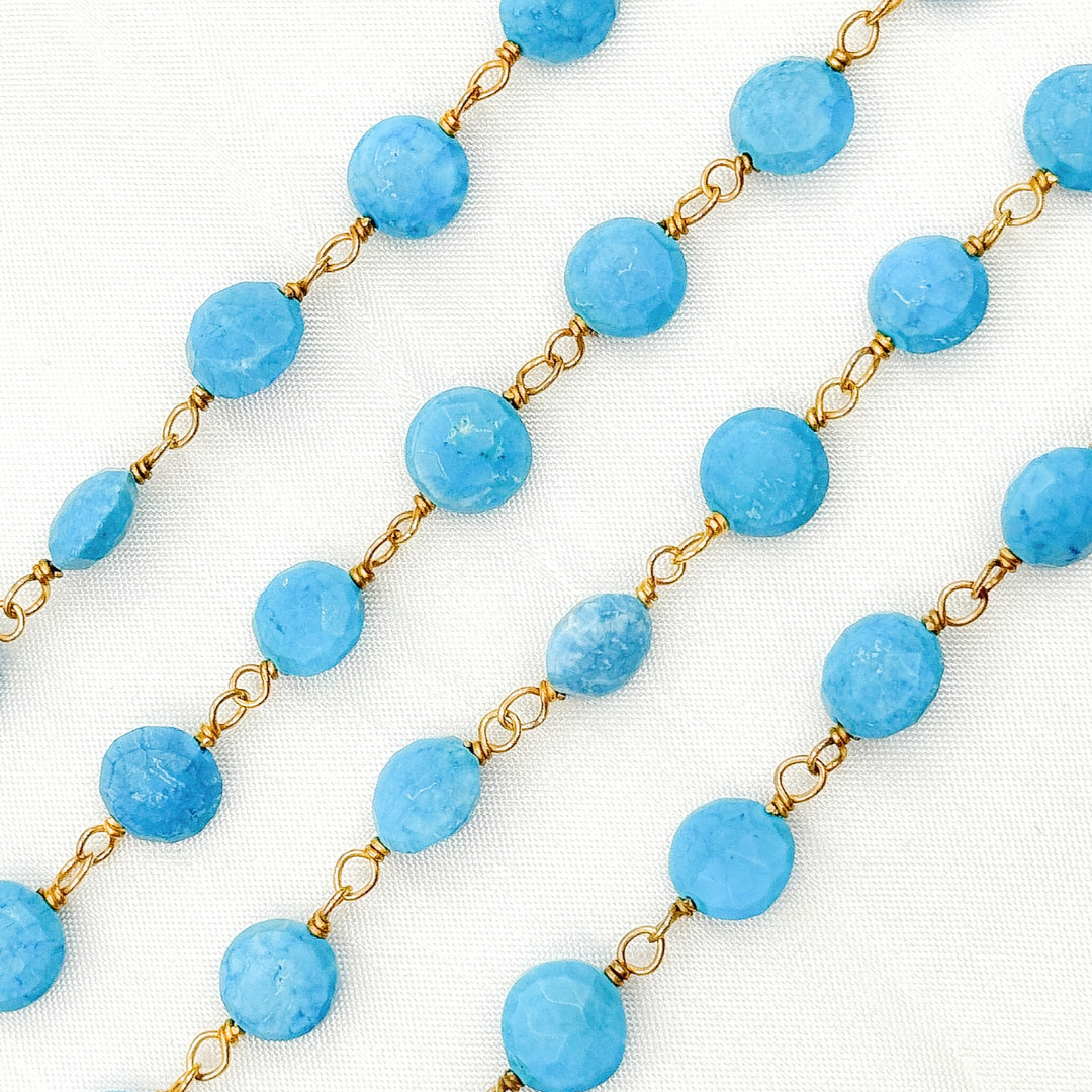Turquoise Coin Shape Gold Plated Wire Chain. TRQ48