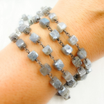 Load image into Gallery viewer, Coated Labradorite Cube Shape Oxidized Wire Chains