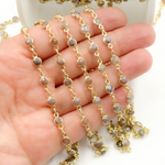 Load image into Gallery viewer, Coated Chocolate Moonstone Round Shape Bezel Gold Plated Wire Chain. CMS109