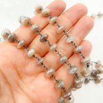Load image into Gallery viewer, Coated Taupe Smooth Moonstone Oxidized Wire Chain. CMS7