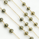 Load image into Gallery viewer, Pyrite Rondel Shape Gold Plated Wire Chain. PYR16