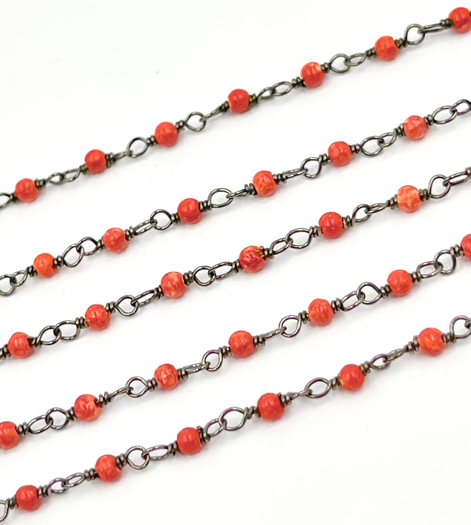 Red Coral Wire Wrap Chain. COR5