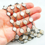 Load image into Gallery viewer, Coated White Moonstone Round Shape Bezel Oxidized Wire Chain. CMS100
