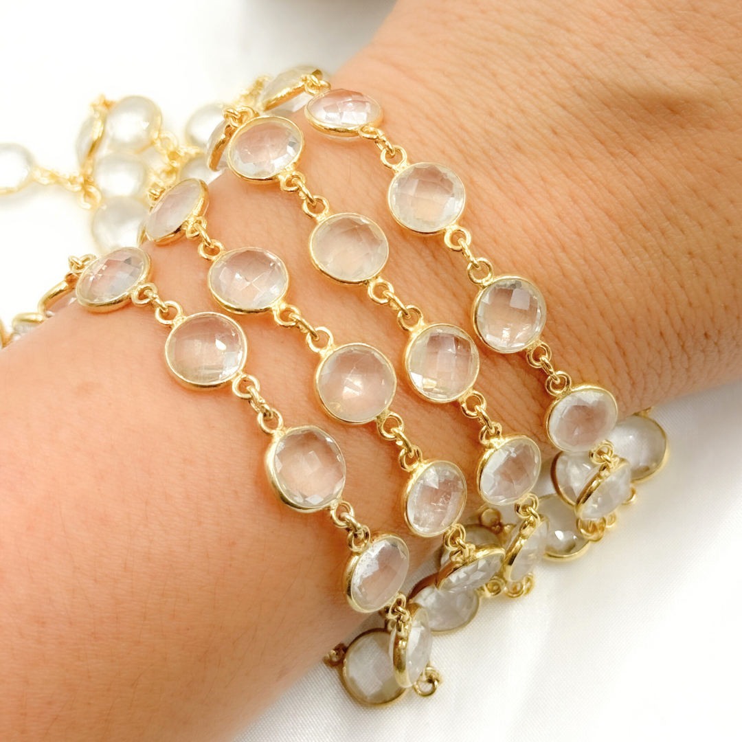 Crystal Round Shape Bezel Gold Plated Wire Chain. CR35