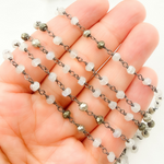 Load image into Gallery viewer, Moonstone & Pyrite Oxidized Wire Chain. MS46