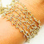 Load image into Gallery viewer, Coated Grey Moonstone Cluster Dangle Gold Plated Wire Chain. CMS40