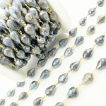 Load image into Gallery viewer, Coated Labradorite Tear Drop Shape Gold Plated Wire Chain. CLB39