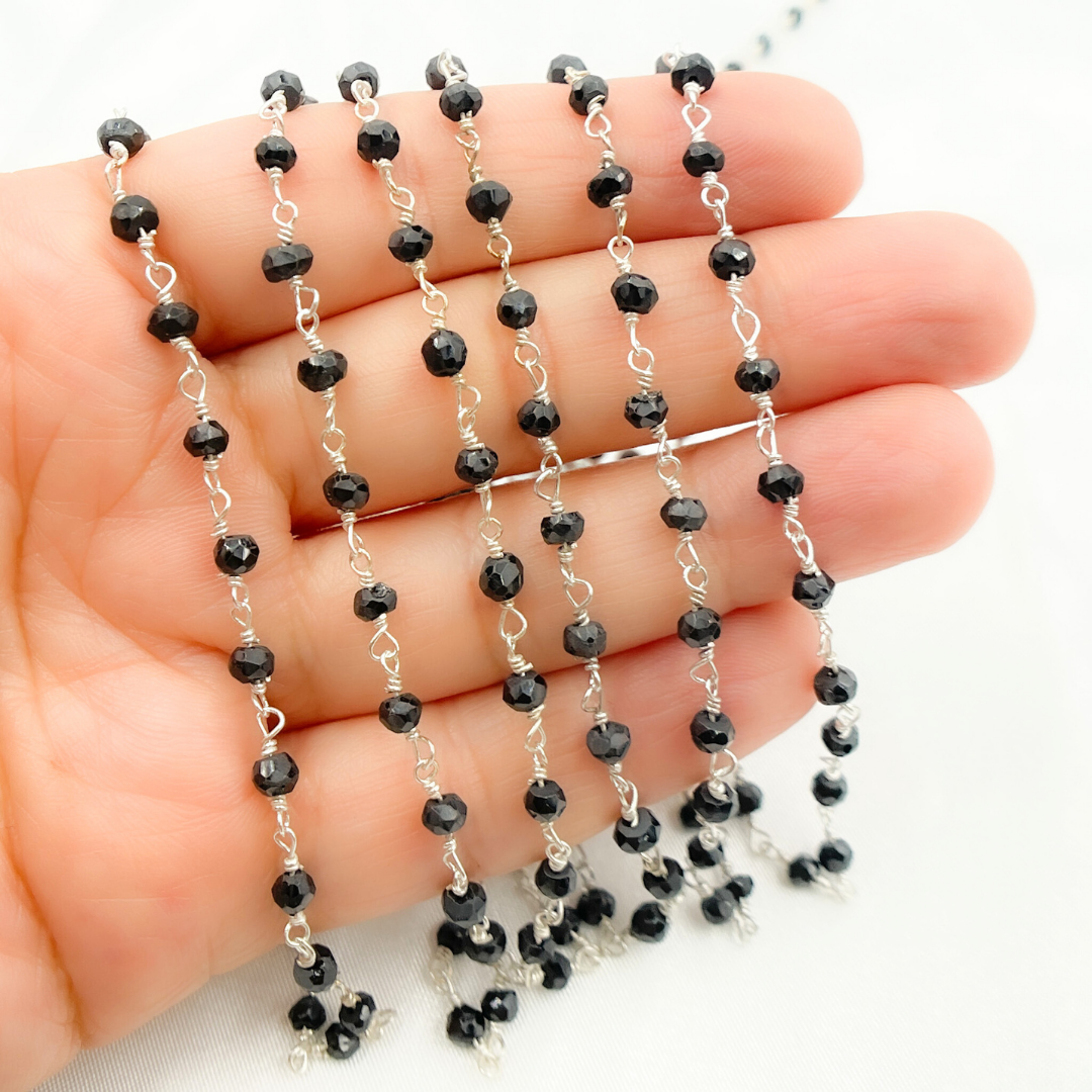 Black Spinel 925 Sterling Silver Wire Chain. BSP55