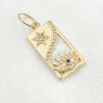 Load image into Gallery viewer, 14k Solid Gold, Mother of Pearl, Diamond and Blue Sapphire Rectangle Eye Charm. GDP666