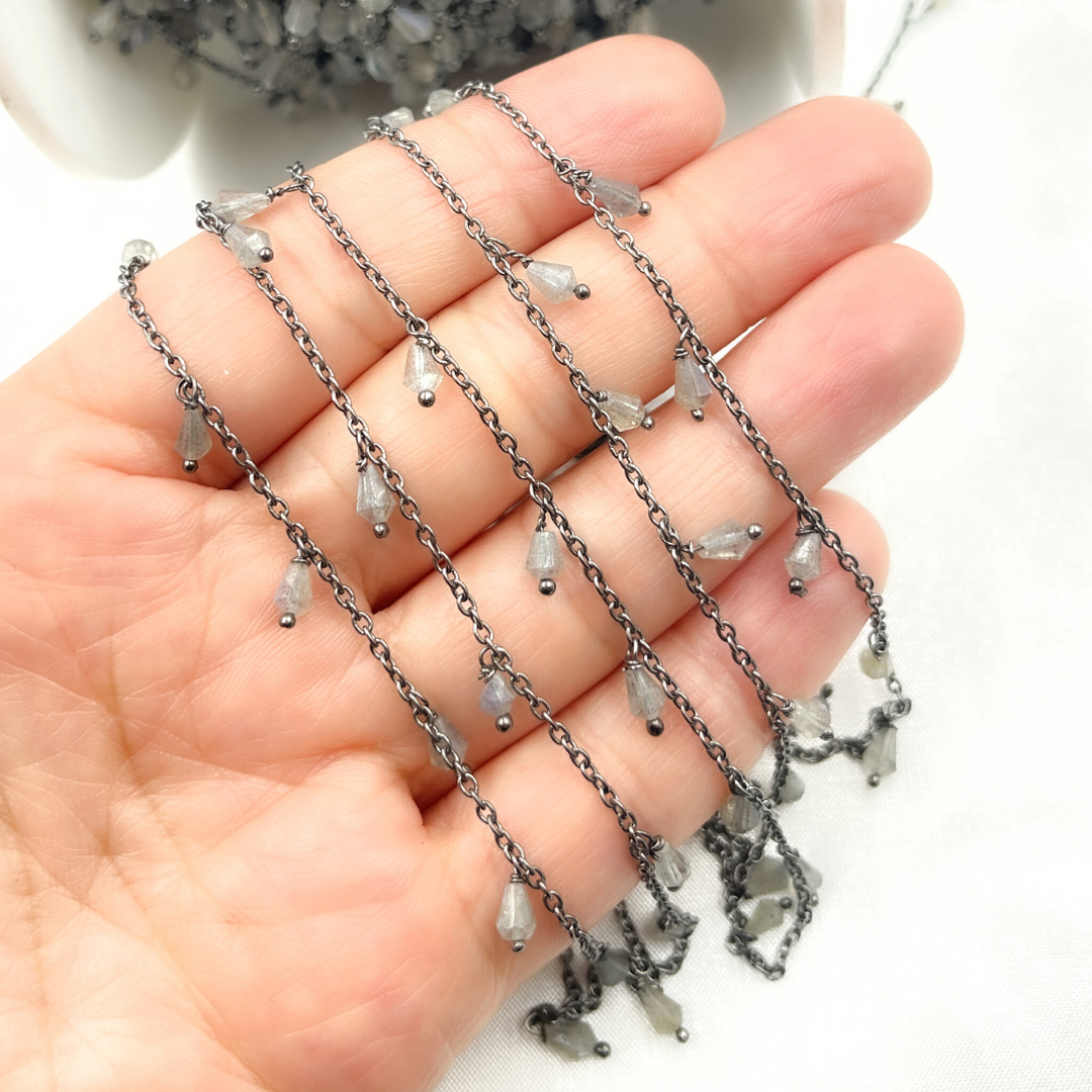 Labradorite Drop Dangle Oxidized Wire Chain. LAB107