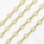 Load image into Gallery viewer, White Moonstone Round Shape Bezel Gold Plated Wire Chain. WMS12