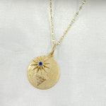 Load image into Gallery viewer, GDP546. 14K Gold Circle Charm Star and Triangle Pendant with Diamonds and Gemstone