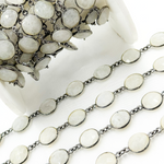 Load image into Gallery viewer, White Moonstone Round Shape Bezel Oxidized Wire Chain. WMS5
