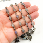 Load image into Gallery viewer, Labradorite Cut Pear Shape Bezel Oxidized Wire Chain. LAB14