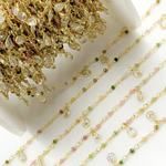 Load image into Gallery viewer, Multi Tourmaline & CZ Dangle Gold Plated Wire Chain. MTO17