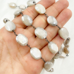Load image into Gallery viewer, Coated Moonstone Oval Shape Oxidized Wire Chain. CRO2