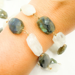 Load image into Gallery viewer, Labradorite & White Rainbow Organic Moonstone Gold Plated Wire Chain. LMS3