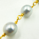Load image into Gallery viewer, Grey Pearl Round Gold Plated Wire Chain. PRL48